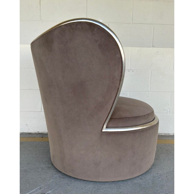 Modern Caracole Modern Taupe Velvet Mariposa Swivel Chairs Pair For Sale - Image 3 of 6