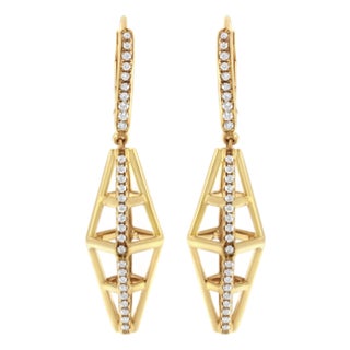 14K Yellow Gold 5/8 Cttw Diamond Geometrical Pillar Drop and Dangle Earrings, A Pair (G-H Color, SI1-SI2 Clarity) For Sale