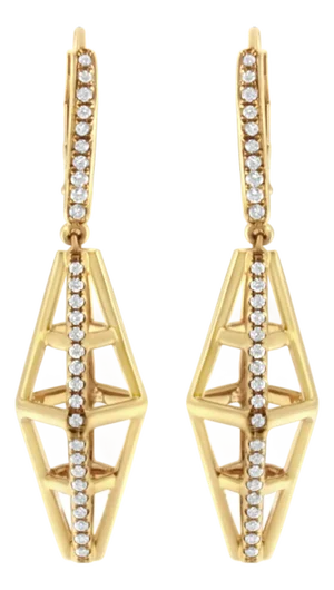 14K Yellow Gold 5/8 Cttw Diamond Geometrical Pillar Drop and Dangle Earrings, A Pair (G-H Color, SI1-SI2 Clarity)