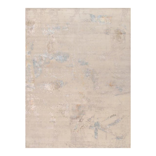 Modern Silk & Wool Beige Area Rug-10' 1'' X 14' 3'' For Sale