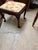Mid 20th Century Vintage Queen Anne Style Footstool Features Dark Wood Cabriole Legs With Pad Feet and an Off-White Cushion Upholstered in a Yellow Leaf Pattern For Sale - Image 5 of 8