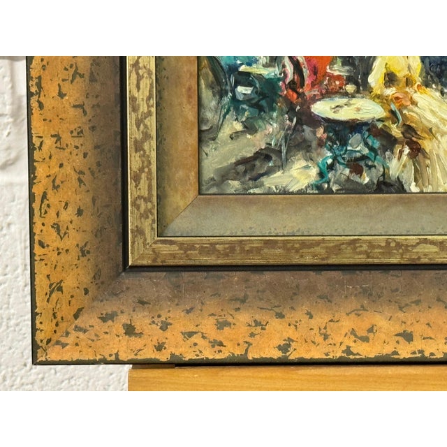 Parisian Café Terrace Street Street with Figures 20th Century Post-Impressionism 1975 Circa For Sale - Image 4 of 16