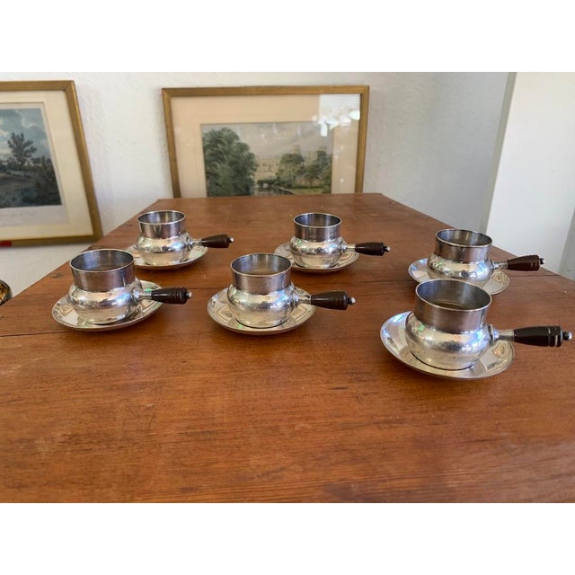 Mid-Century Modern Vintage Silver-Plated Espresso Cup & Saucer Set With Bakelite Handles – Set of 6 For Sale - Image 3 of 9