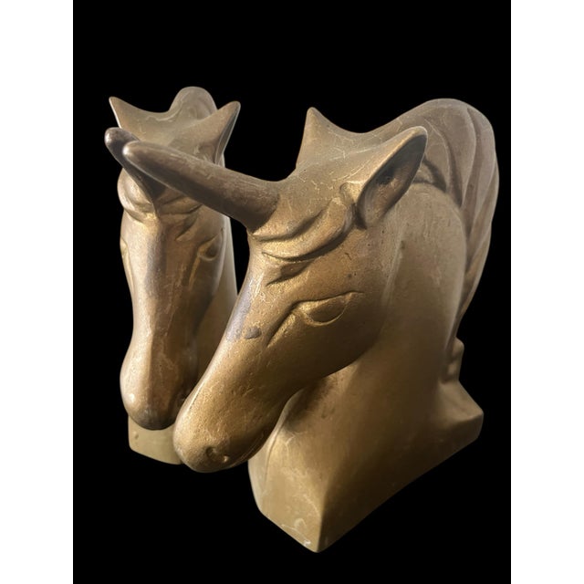 Metal MCM Hollywood Regency Brass Unicorn Bookends For Sale - Image 7 of 7