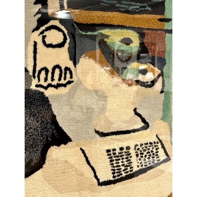 Brown Framed Carpet, Picasso's 'Guitar, Glass, and Fruit Dish' Rug, Decorative Art For Sale - Image 8 of 13