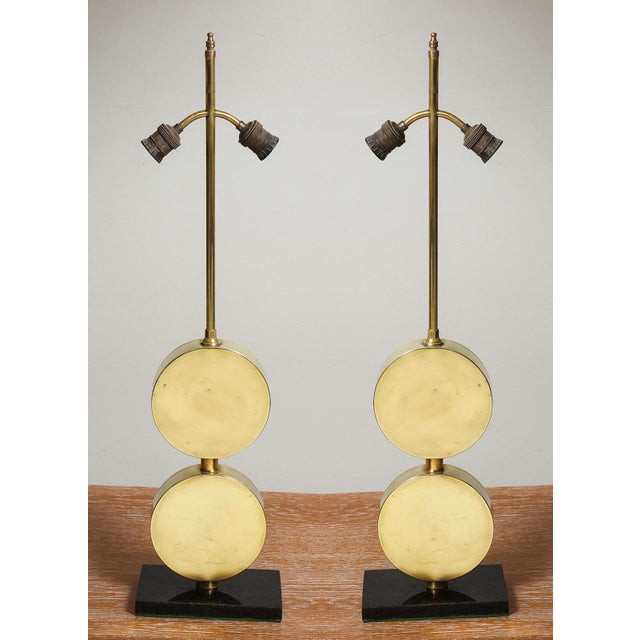 Sculptural Mid-Century Modern Brass Disc Lamps - a Pair For Sale - Image 10 of 10