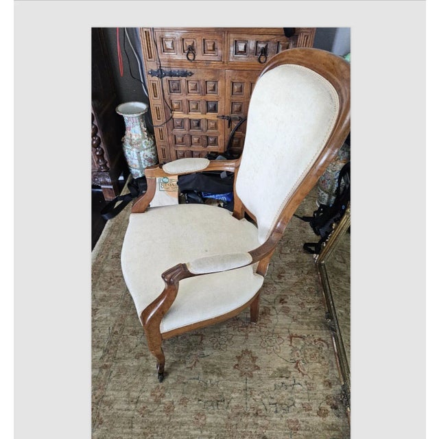 Early 1900s Napoleon III Armchair Style Gilded Walnut Armchair, New Upholstery For Sale - Image 4 of 12