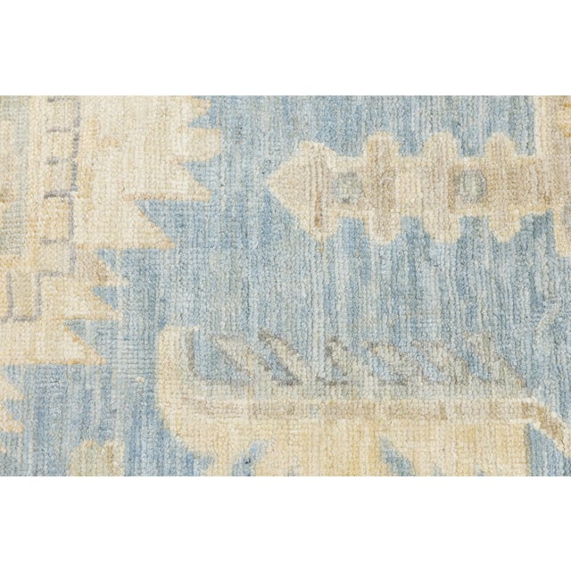 Modern Hand-Knotted Oushak Style Wool Area Rug in Soft Sky Blue and Cream For Sale In New York - Image 6 of 12