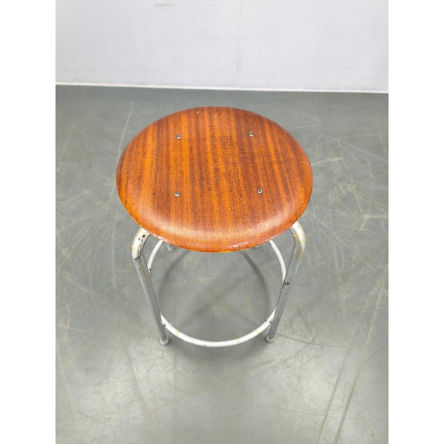 Industrial German Industrial Stool with Plywood Seat, 1950s For Sale - Image 3 of 10