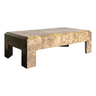 Vintage Boho Beveled Parchment Coffee Table For Sale