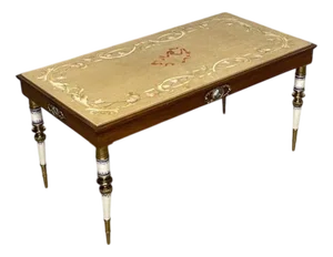 Vintage Coffee Table with Polished and Painted Travertine Top, 1950s
