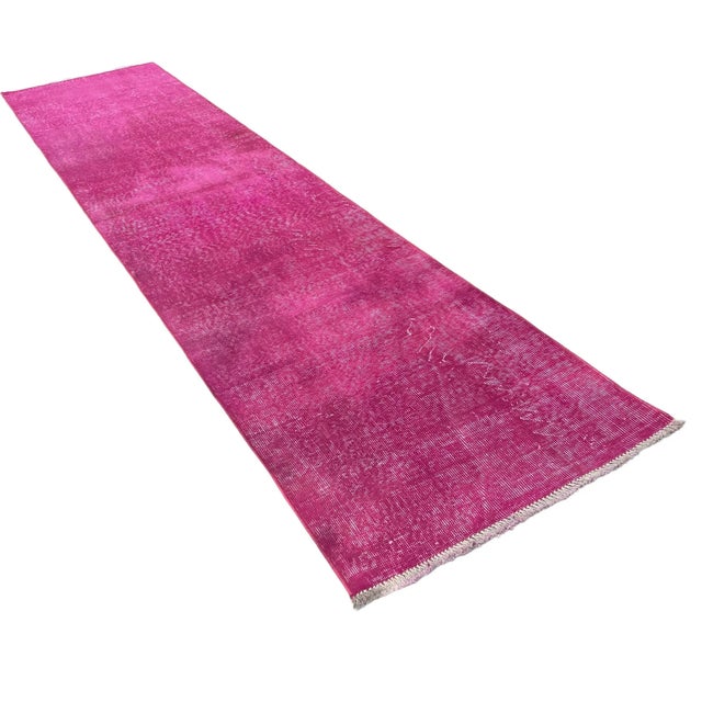 Turkish Distressed Narrow Runner Rug in Pink, 1970s For Sale - Image 9 of 11
