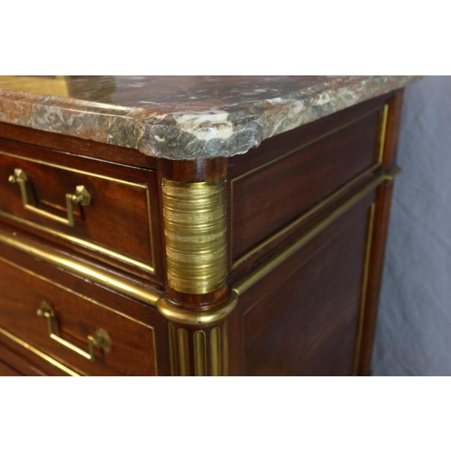 Wood Louis XVI Tan Commode with Marble Top For Sale - Image 7 of 12