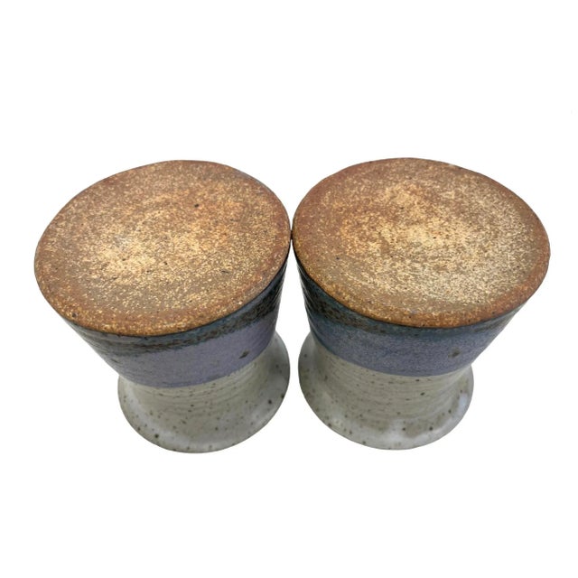 Vintage Hand-Made Hand-Painted Blue Maine Pottery Vessels - a Pair For Sale - Image 9 of 11