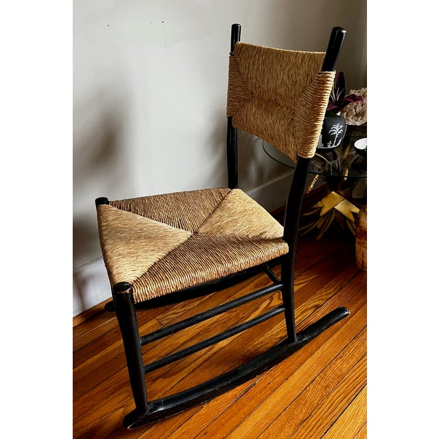 Mid-Century Modern Italian Otto Gerdau Rush Seat Rocking Chair For Sale - Image 3 of 13