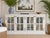 Boho Chic Vintage Painted White Sideboard Credenza Coastal Farmhouse Console Window Pane Doors 72” For Sale - Image 3 of 11
