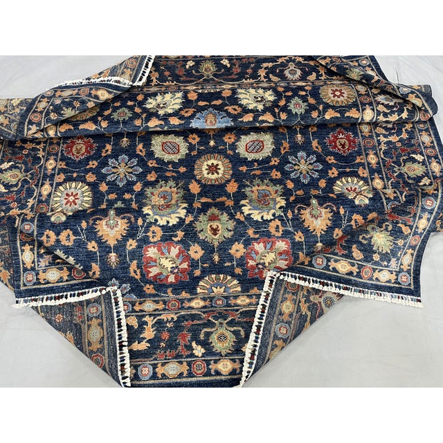 Navy Blue Afghan Sultani Natural Dye Wool Rug, Persian Floral Botanical ...