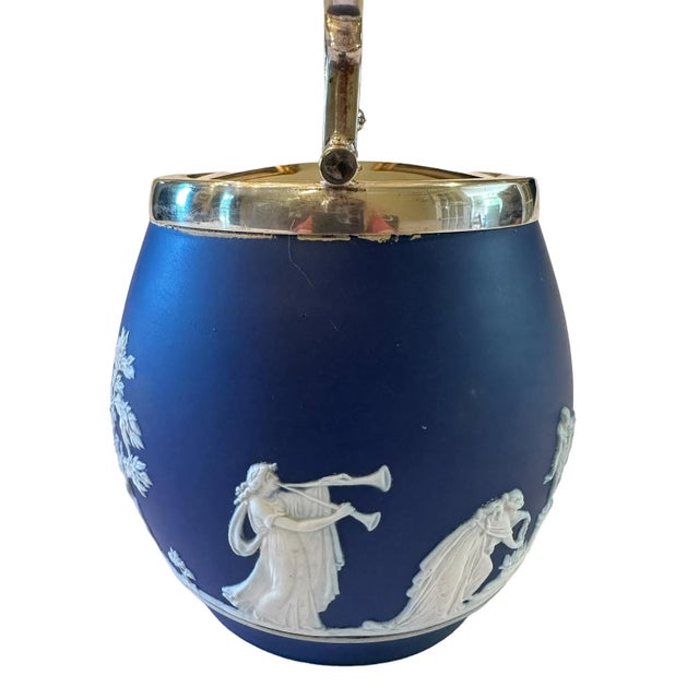 Wedgwood Late 19th Century Wedgwood Jasperware Cobalt and White Ice Bucket With Lid For Sale - Image 4 of 12