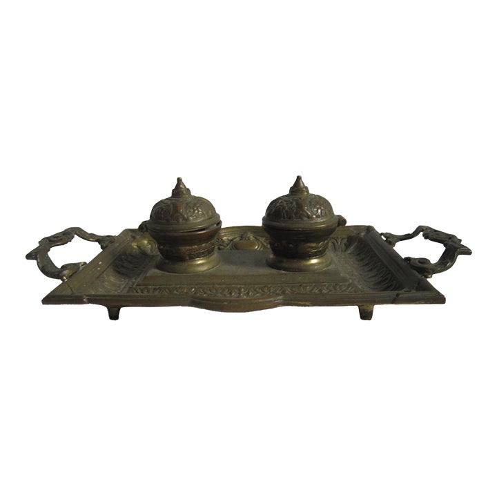 Bronze French Inkwell With Inserts | Chairish