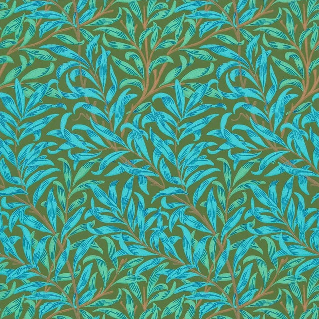 Morris & Co Willow Bough Wallpaper in Olive/Turquoise - a Sample For Sale