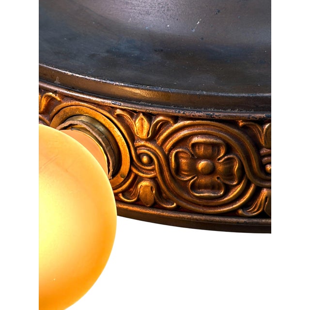 1920s Pendant With Acorn Shaped Shade and Four Bare Bulbs and Original Paint Finish For Sale - Image 4 of 14