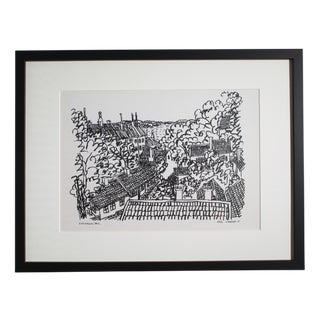 Stig Claesson, Stockholm Roofs Lithography, 1981, Ink and Paper, Framed For Sale