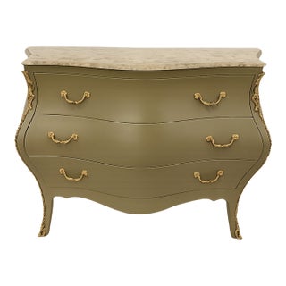Early 20th Century Italian Bombay Chest With Travertine Top and Gilt Brass Hardware For Sale