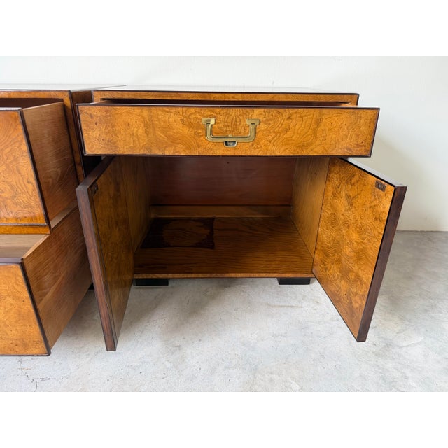 Brown Pair of Vintage John Widdicomb Burl Wood Veneer & Brass Nightstands/ Sold For Sale - Image 8 of 12