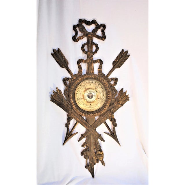 French Antique Late 19th Century French Barometer Gold Gilded Wood Frame For Sale - Image 3 of 9