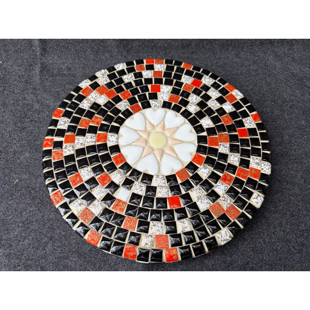 Black Mid 20th Century Mid Century Modern Mosaic Tile Footed Wood Trivet For Sale - Image 8 of 14