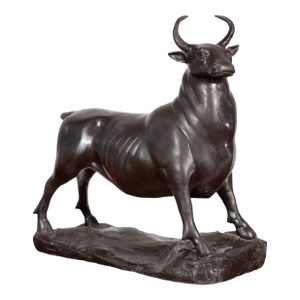 Contemporary Lost Wax Bronze Sculpture Depicting a Bull with Dark Patina