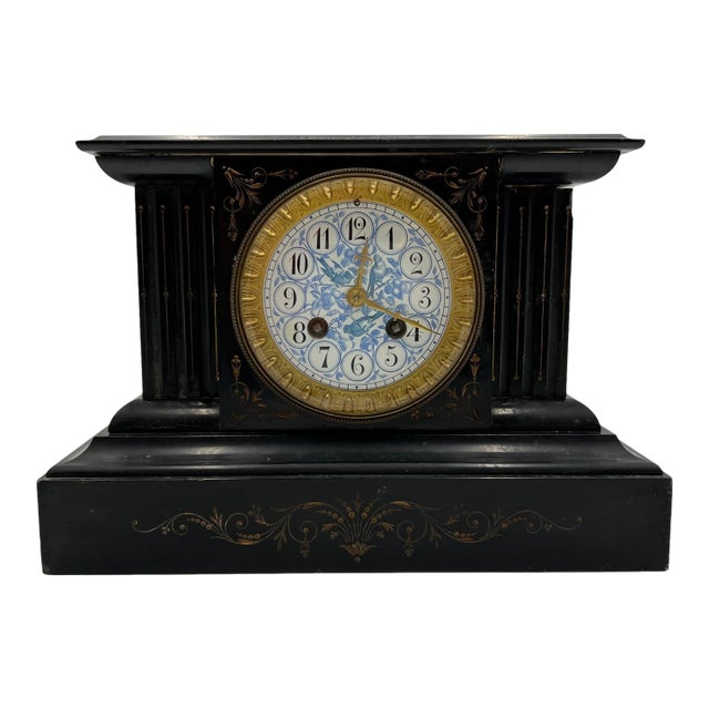 This late 19th-century French mantle clock is a refined example of Neo-Grec design paired with exceptional European...