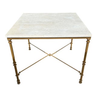 Giacometti-Style Iron Game or Breakfast Table With Travertine Top For Sale