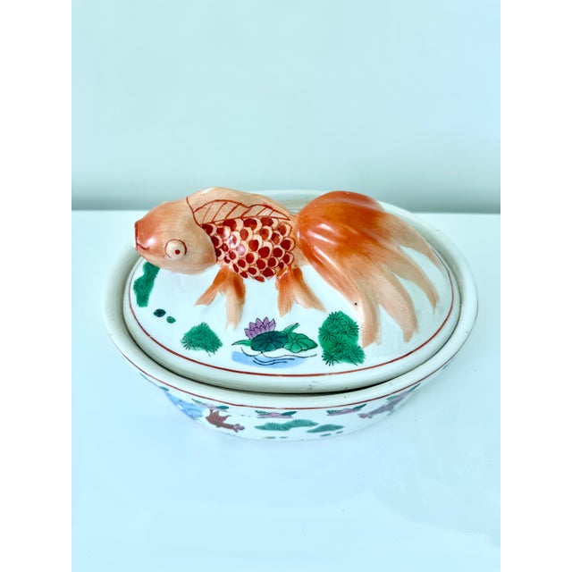 1970's White Porcelain Goldfish Koi Fish Tureen/Covered Serving Dish For Sale - Image 9 of 9