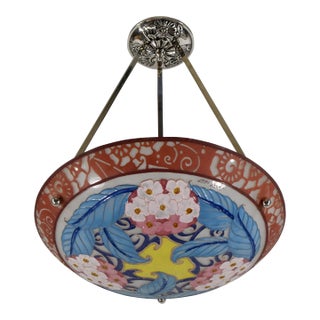 French Art Deco Pendant Light by Loys Lucha - 1930 Chandelier France For Sale
