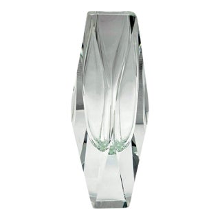 Mid 20th Century Flavio Poli for Seguso Faceted Murano Crystal Vase For Sale