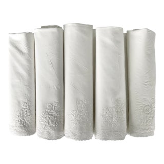 Vintage White Embroidered Luncheon Napkins, S/8 For Sale