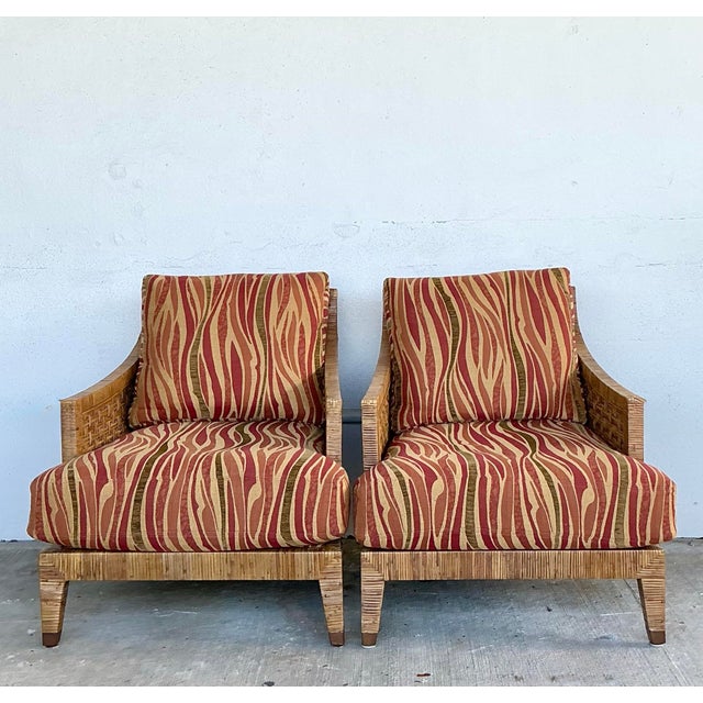McGuire Vintage McGuire Woven Rattan “St Germaine” Lounge Chairs - A Pair For Sale - Image 4 of 12