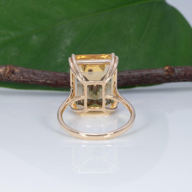 Yellow 11.7Ct Citrine Ring – Emerald Cut 16×12 Mm, Solid 14k Gold Statement Ring For Sale - Image 8 of 9