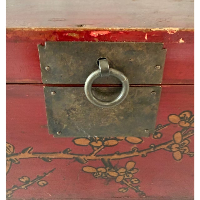 Red Vintage Chinese Red Wooden Box For Sale - Image 8 of 13