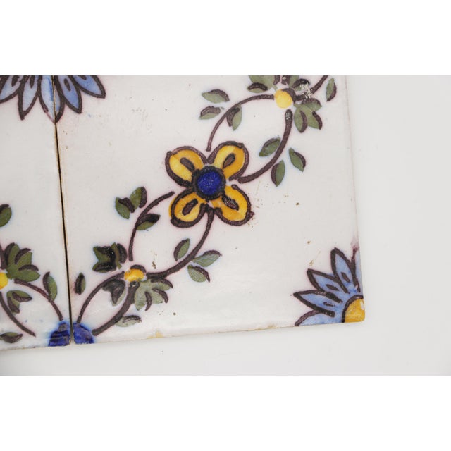 19th Century Set of Four Floral Tiles, Portuguese Baroque For Sale - Image 9 of 13