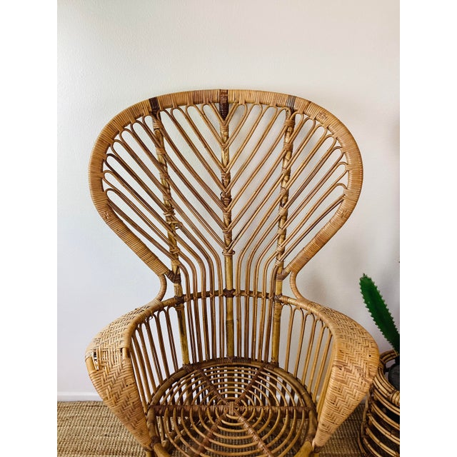 Gio Ponti Vintage 1960s Rattan Peacock Chair Italian Modern Gio Ponti Style For Sale - Image 4 of 12