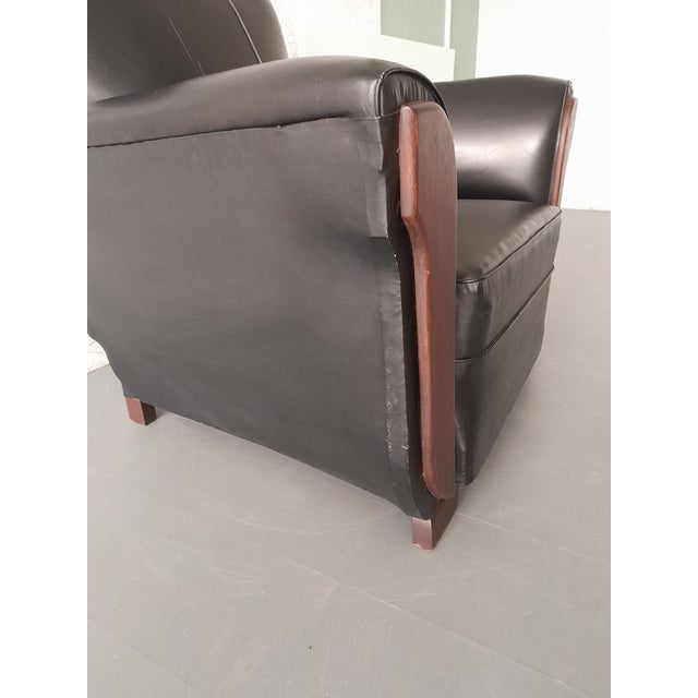 Art Deco Club Chair in Black Leather and Wood, France, 1920s-1940s For Sale - Image 6 of 10