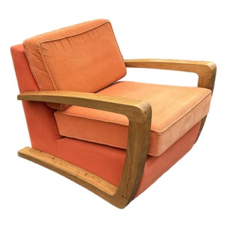 Art Deco Style Designer Walnut Low Armchair For Sale