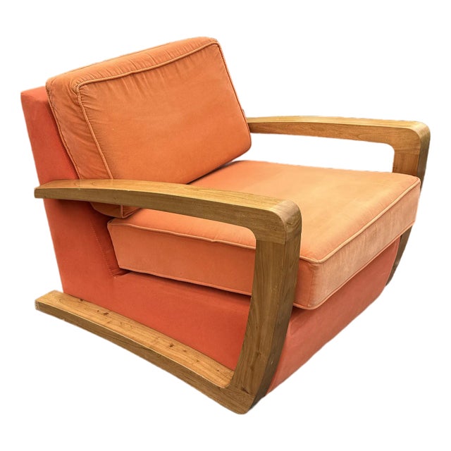 Art Deco Style Designer Walnut Low Armchair For Sale