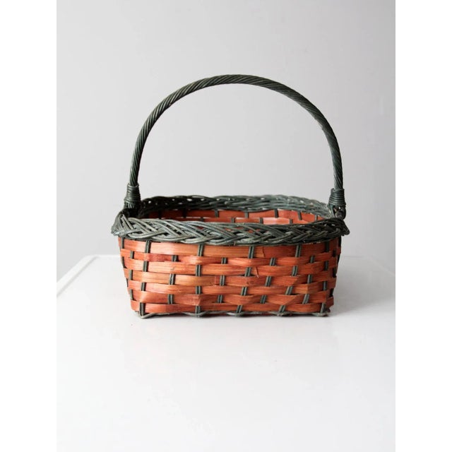 Green Vintage Red & Green Wicker Basket For Sale - Image 8 of 12
