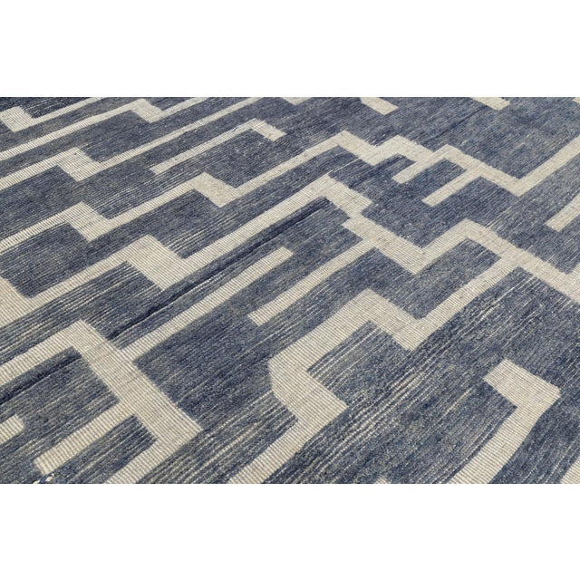 10x14 Modern Maze Blue & Cream Moroccan Geometric Handmade Wool Rug For Sale - Image 11 of 11
