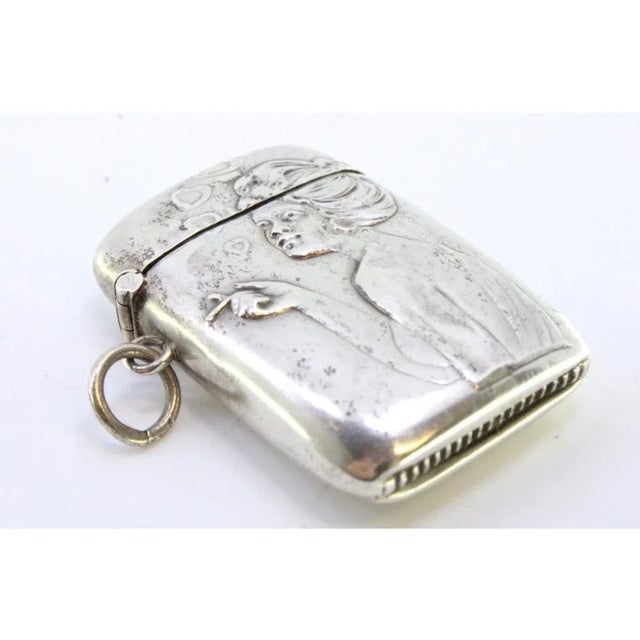 Art Nouveau Silver Matchbox with Relief Figure of Smoking Lady For Sale - Image 4 of 7