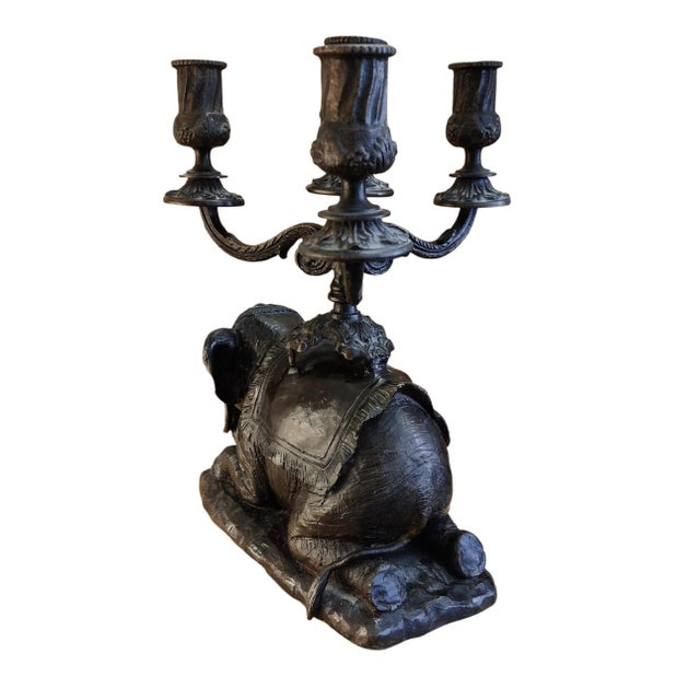 Vintage Ornate Bronze Four-Arm Elephant Candelabra For Sale - Image 4 of 8