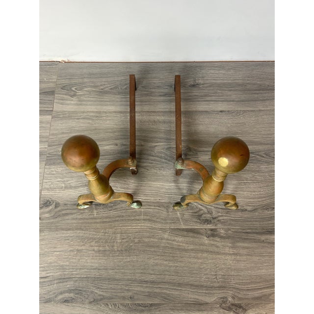 Metal Vintage Brass Fireplace Andirons, a Pair For Sale - Image 7 of 7